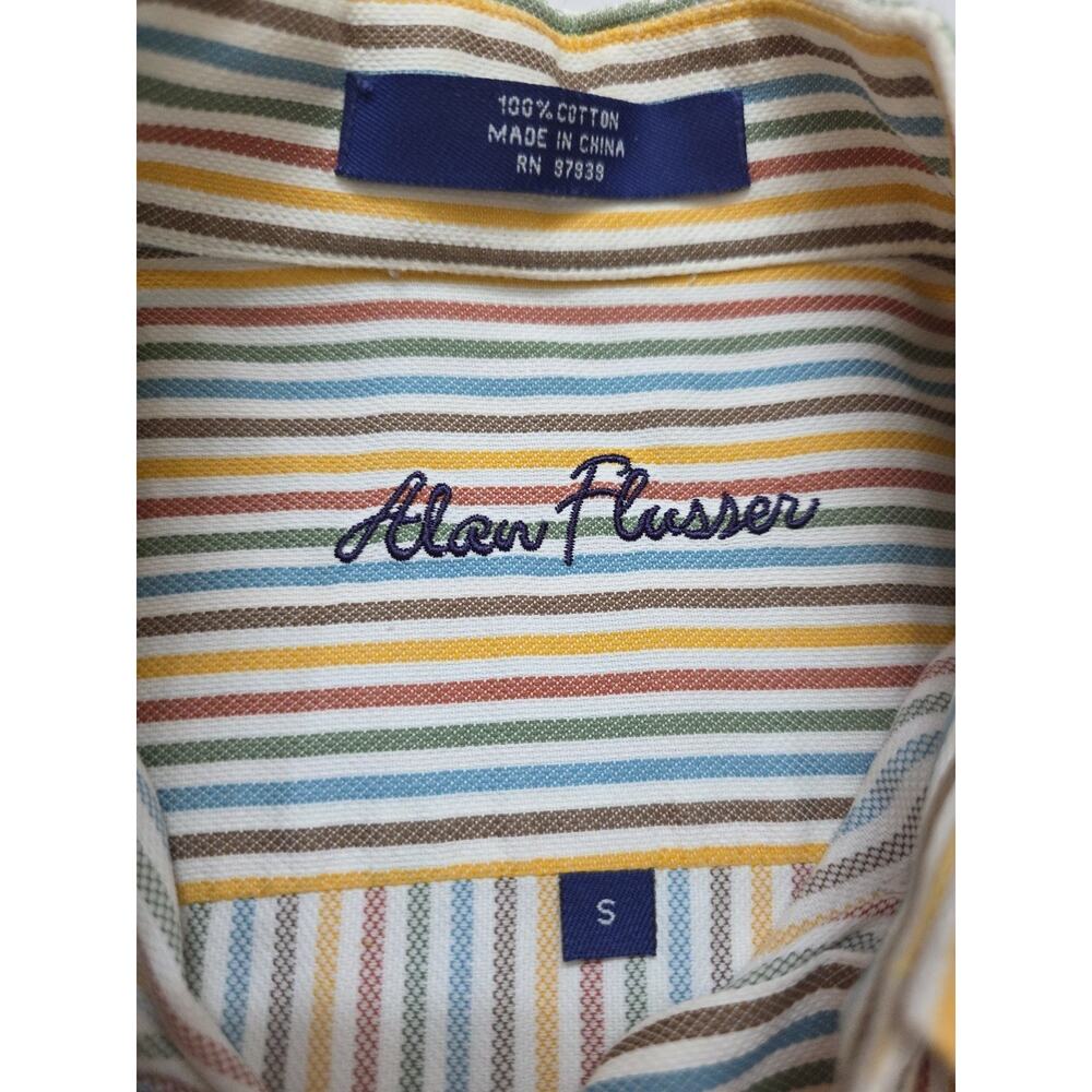 Alan Flusser Shirt Small Blue White Striped Button Up Long Sleeve Casual Mens - Picture 4 of 7